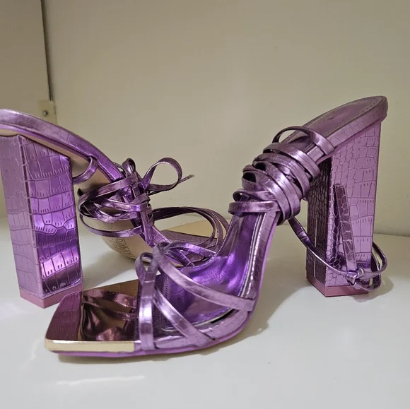 Public Desire Metallic Purple Strappy Heels - Picture 4 of 7